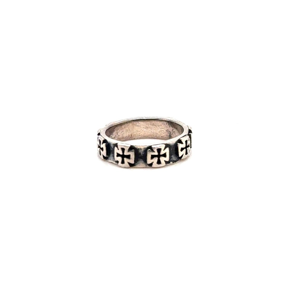 925 Sterling Silver Iron Cross Band Ring Gothic Biker Jewelry Size 4.5